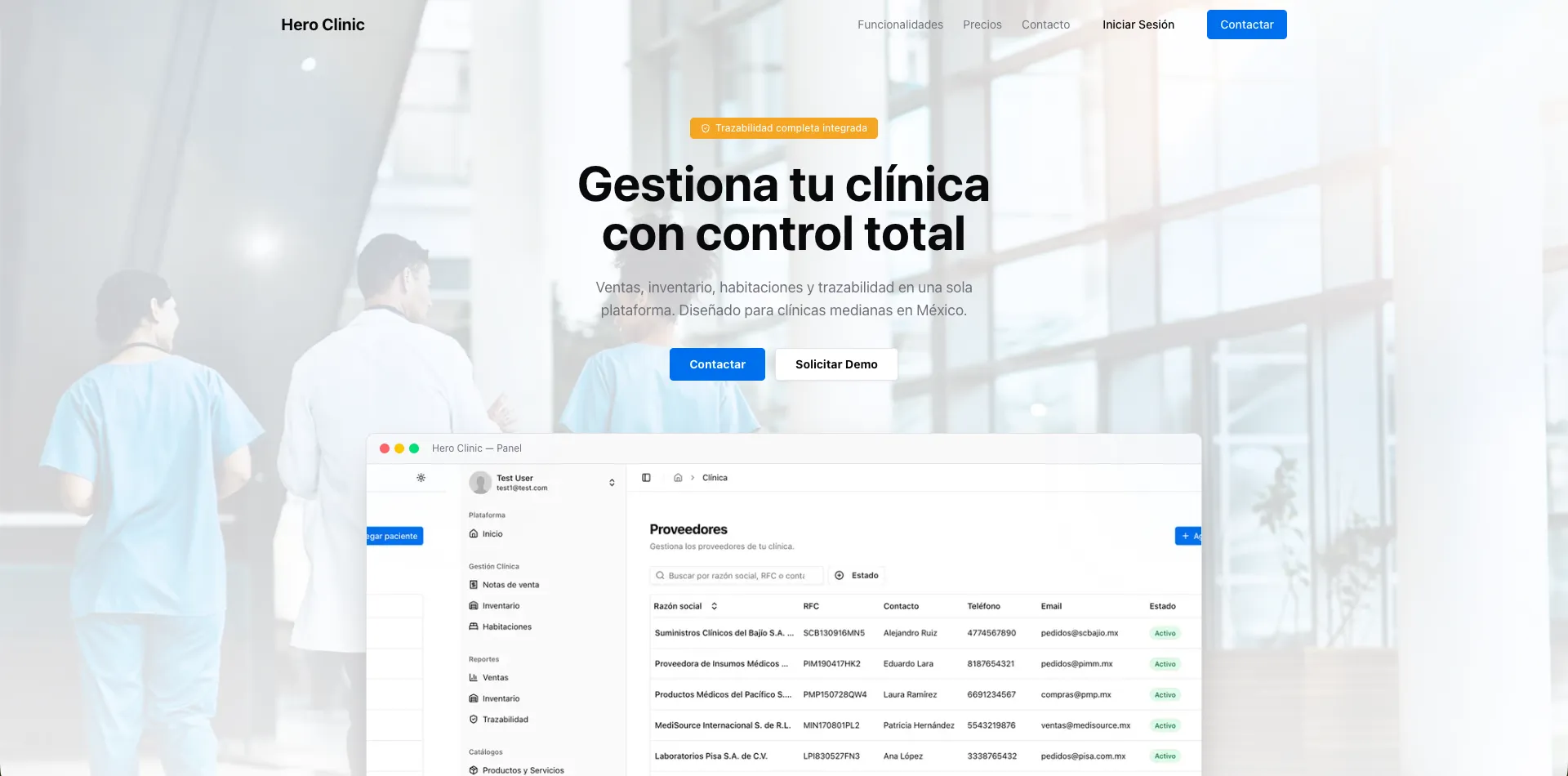 Hero Clinic — vista general de la plataforma.